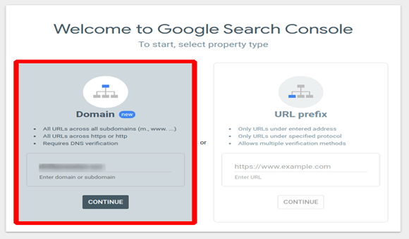 انتخاب نوع خاصیت وب سایت در سایت سرچ گوگل کنسول